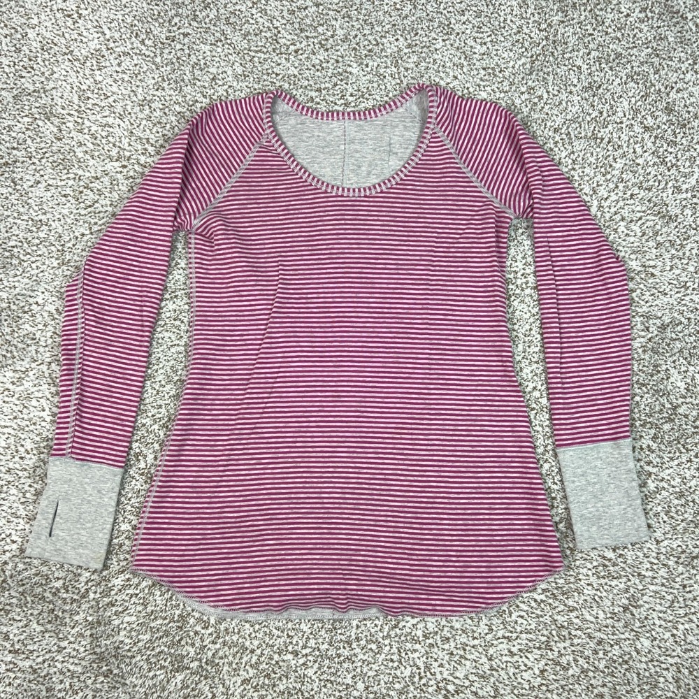 Lululemon Shirt Womens Small Pink Striped Long Sleeve‎ Running Yoga Gym Top Tee